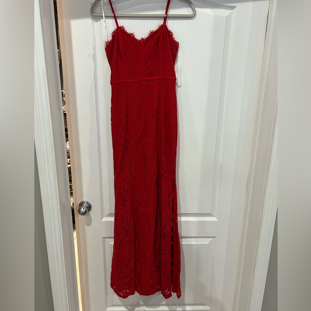 Lulu's Vibrant Red Lace Maxi Dress